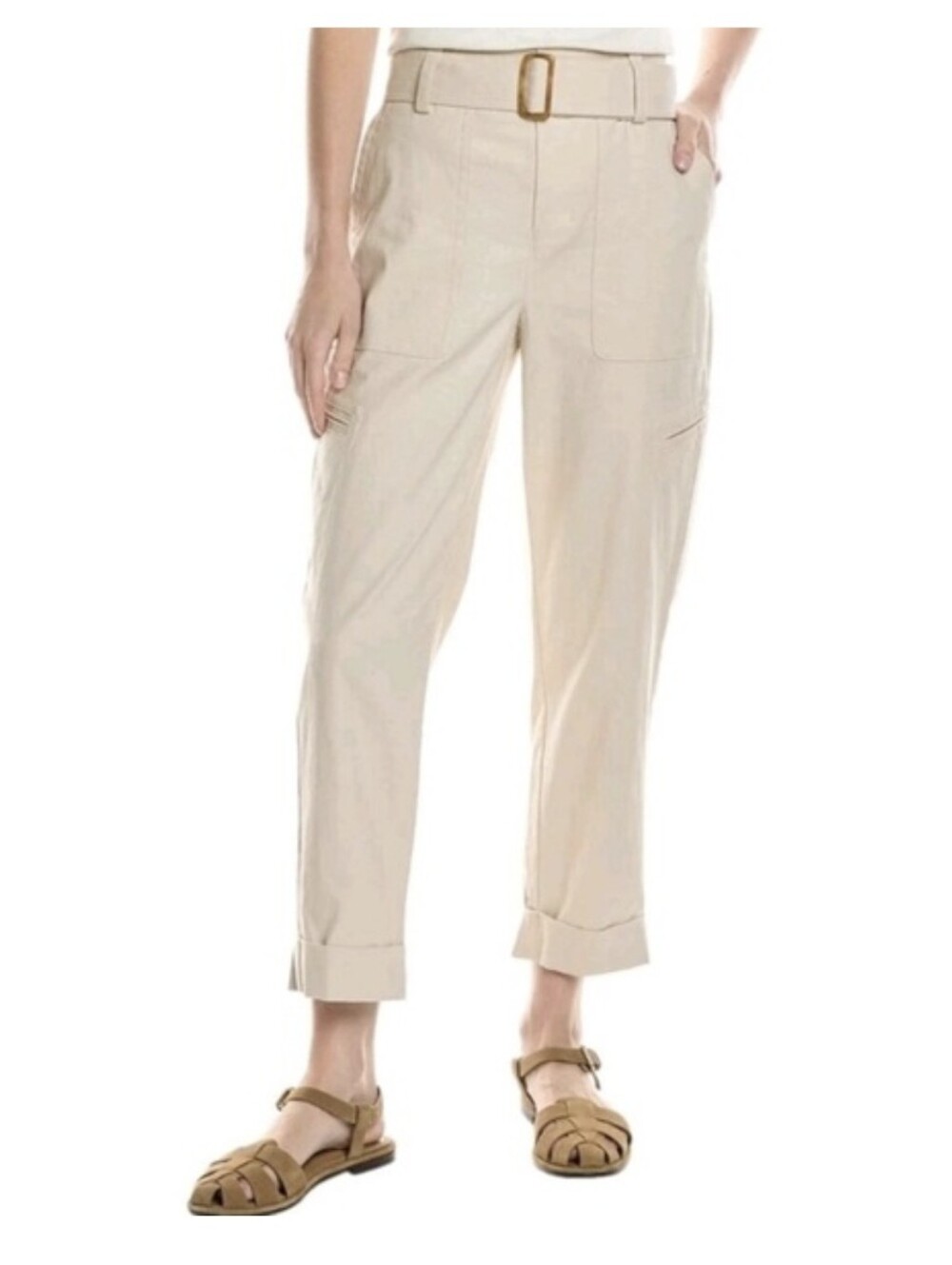 NWT Vince Pants Tan Linen Blend Cargo Belted Size S